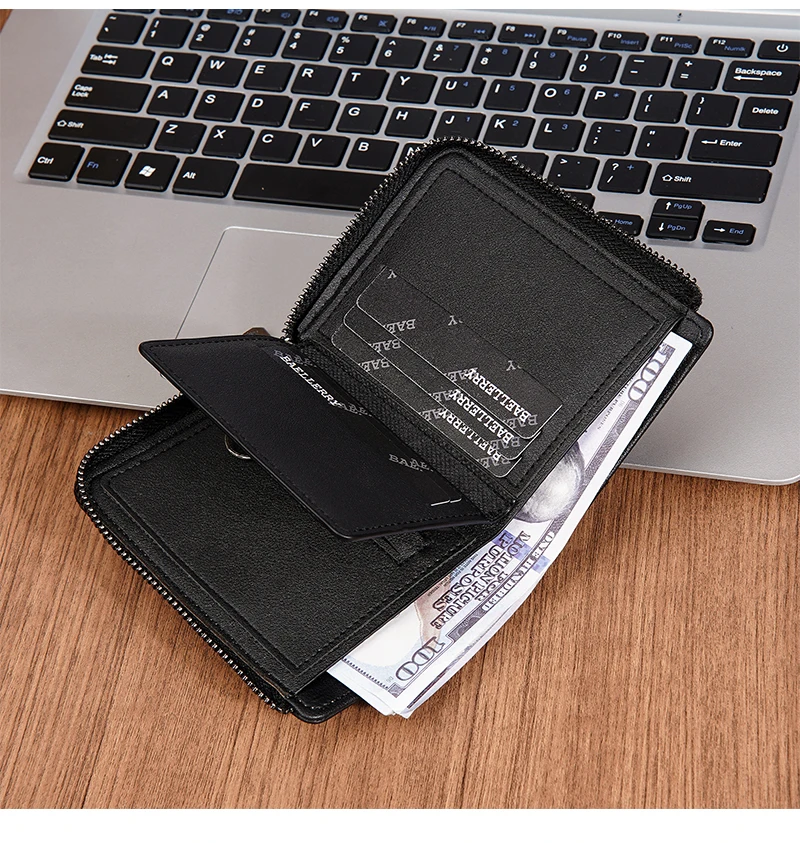 Baellerry RFID Simple Short Men Zipper Wallets Luxury Brand Card Holder Male Wallet Photo Holder Coin Pocket Man Money Clips