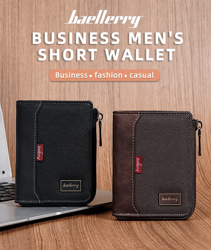 Baellerry RFID Simple Short Men Zipper Wallets Luxury Brand Card Holder Male Wallet Photo Holder Coin Pocket Man Money Clips
