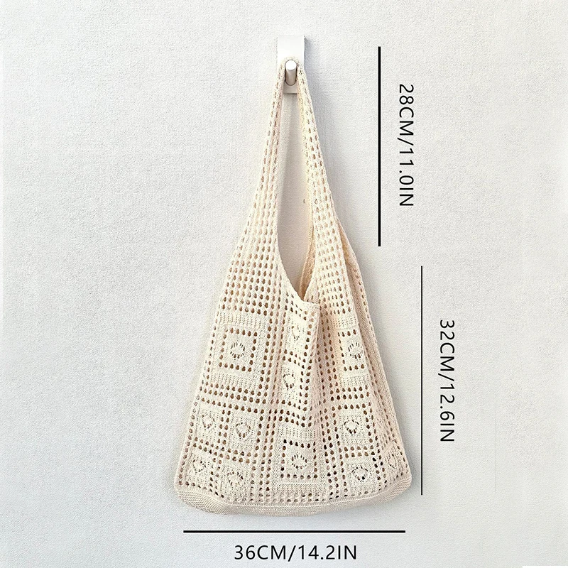 Simple Crochet Tote Bags Fashion Hollow Knitted Women's Bags Casual Female Shoulder Bags Ladies Shopping Top-Handle Bags Handbag
