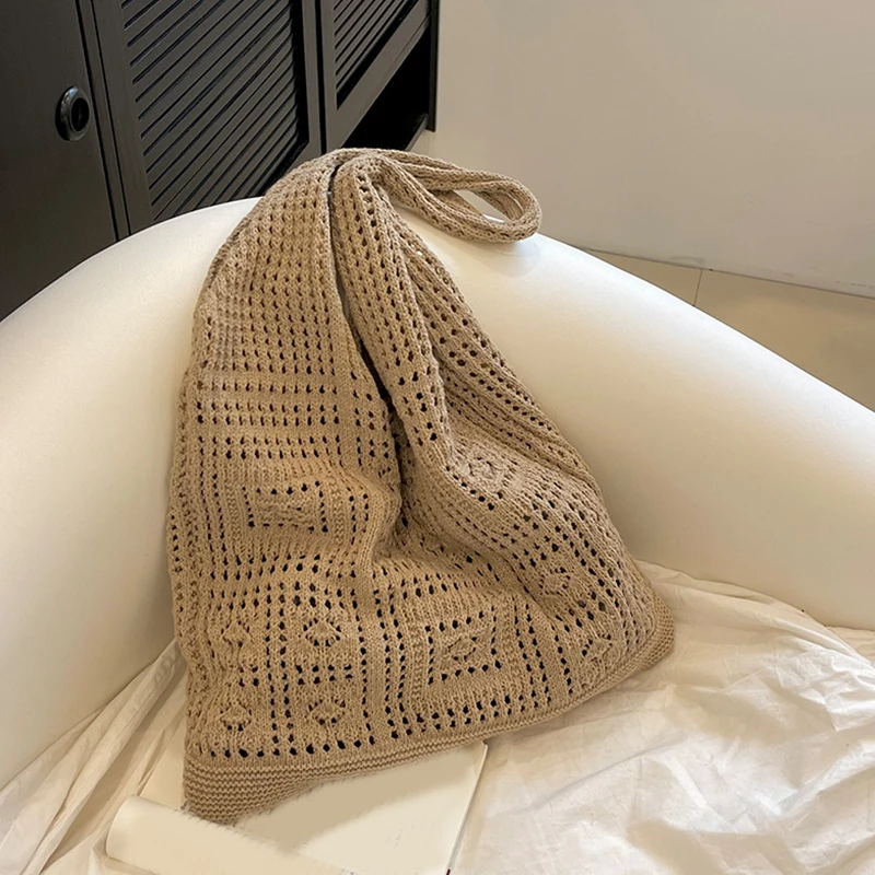 Simple Crochet Tote Bags Fashion Hollow Knitted Women's Bags Casual Female Shoulder Bags Ladies Shopping Top-Handle Bags Handbag