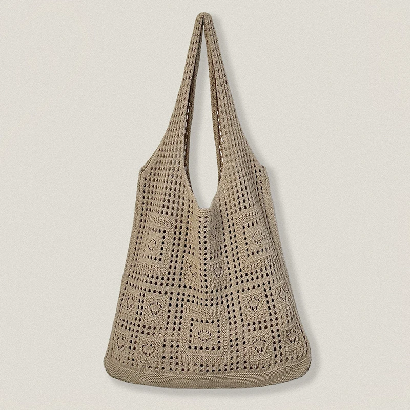 Simple Crochet Tote Bags Fashion Hollow Knitted Women's Bags Casual Female Shoulder Bags Ladies Shopping Top-Handle Bags Handbag