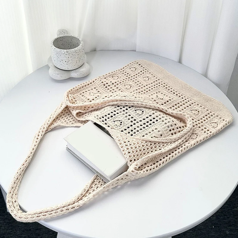 Simple Crochet Tote Bags Fashion Hollow Knitted Women's Bags Casual Female Shoulder Bags Ladies Shopping Top-Handle Bags Handbag
