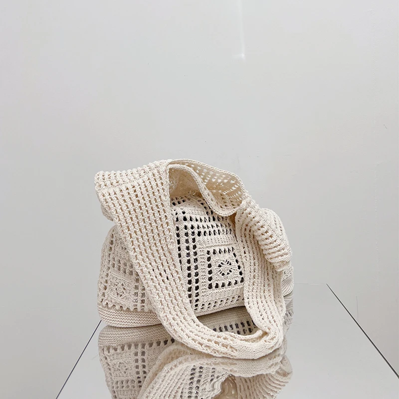 Simple Crochet Tote Bags Fashion Hollow Knitted Women's Bags Casual Female Shoulder Bags Ladies Shopping Top-Handle Bags Handbag