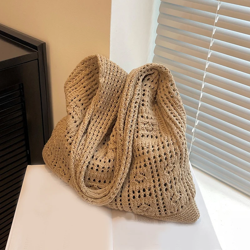 Simple Crochet Tote Bags Fashion Hollow Knitted Women's Bags Casual Female Shoulder Bags Ladies Shopping Top-Handle Bags Handbag
