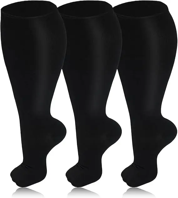 3 Pairs 2XL-7XL Plus Size Compression Men Socks 20-30 mmHg Wide Calf Extra Large Knee High Flight Socks for Circulation Support