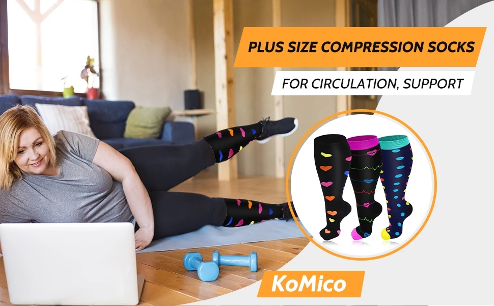 3 Pairs 2XL-7XL Plus Size Compression Men Socks 20-30 mmHg Wide Calf Extra Large Knee High Flight Socks for Circulation Support
