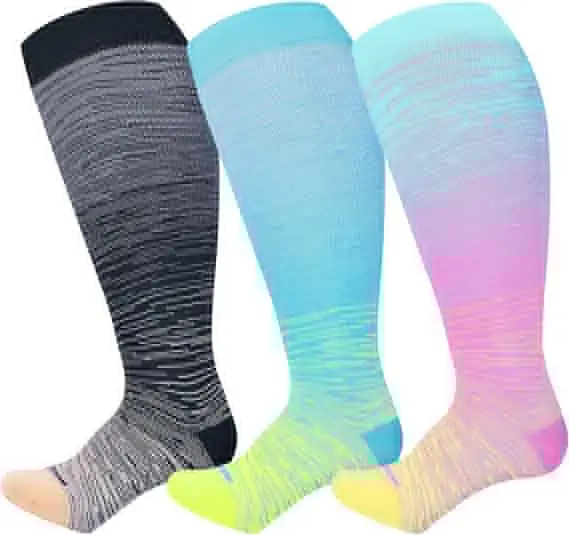 3 Pairs 2XL-7XL Plus Size Compression Men Socks 20-30 mmHg Wide Calf Extra Large Knee High Flight Socks for Circulation Support