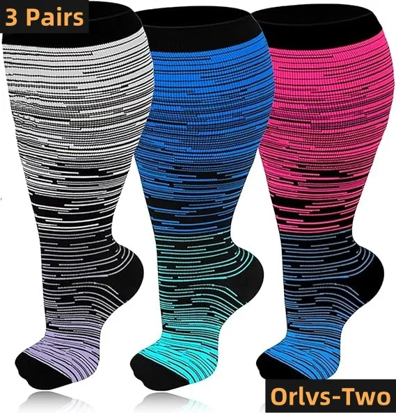 3 Pairs 2XL-7XL Plus Size Compression Men Socks 20-30 mmHg Wide Calf Extra Large Knee High Flight Socks for Circulation Support