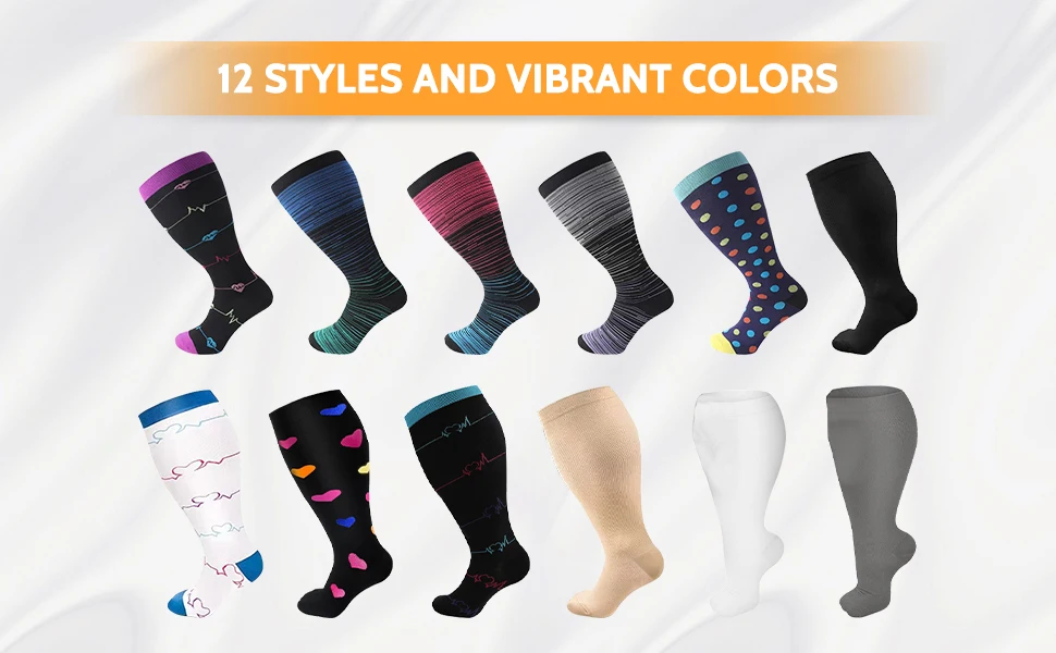 3 Pairs 2XL-7XL Plus Size Compression Men Socks 20-30 mmHg Wide Calf Extra Large Knee High Flight Socks for Circulation Support