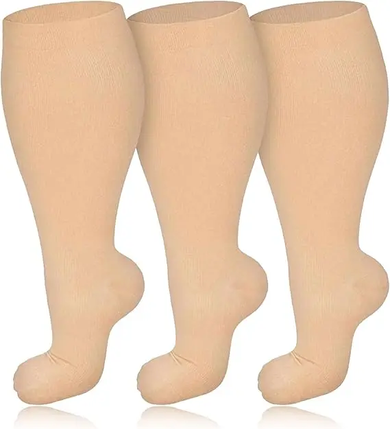 3 Pairs 2XL-7XL Plus Size Compression Men Socks 20-30 mmHg Wide Calf Extra Large Knee High Flight Socks for Circulation Support