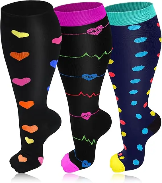 3 Pairs 2XL-7XL Plus Size Compression Men Socks 20-30 mmHg Wide Calf Extra Large Knee High Flight Socks for Circulation Support