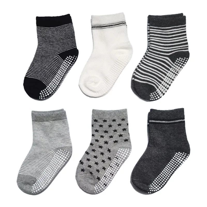 6 Pairs Kids Socks Striped Star Pattern Non-slip Floor Socks For Toddler Baby Boys Socks