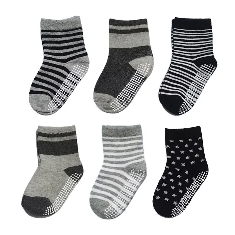 6 Pairs Kids Socks Striped Star Pattern Non-slip Floor Socks For Toddler Baby Boys Socks