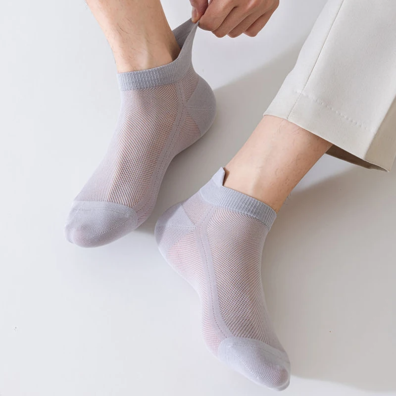 6/12 Pairs Mesh Men Summer Socks Fashionable Breathable With Ear Flaps Anti Foaming Design They Soft Comfortable Casual Socks