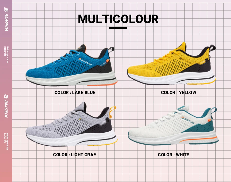Baasploa New Running Shoes Men's Casual Lightweight Designer Mesh Sneakers Male Outdoor Breathable Lace-Up Sports Walking Shoes