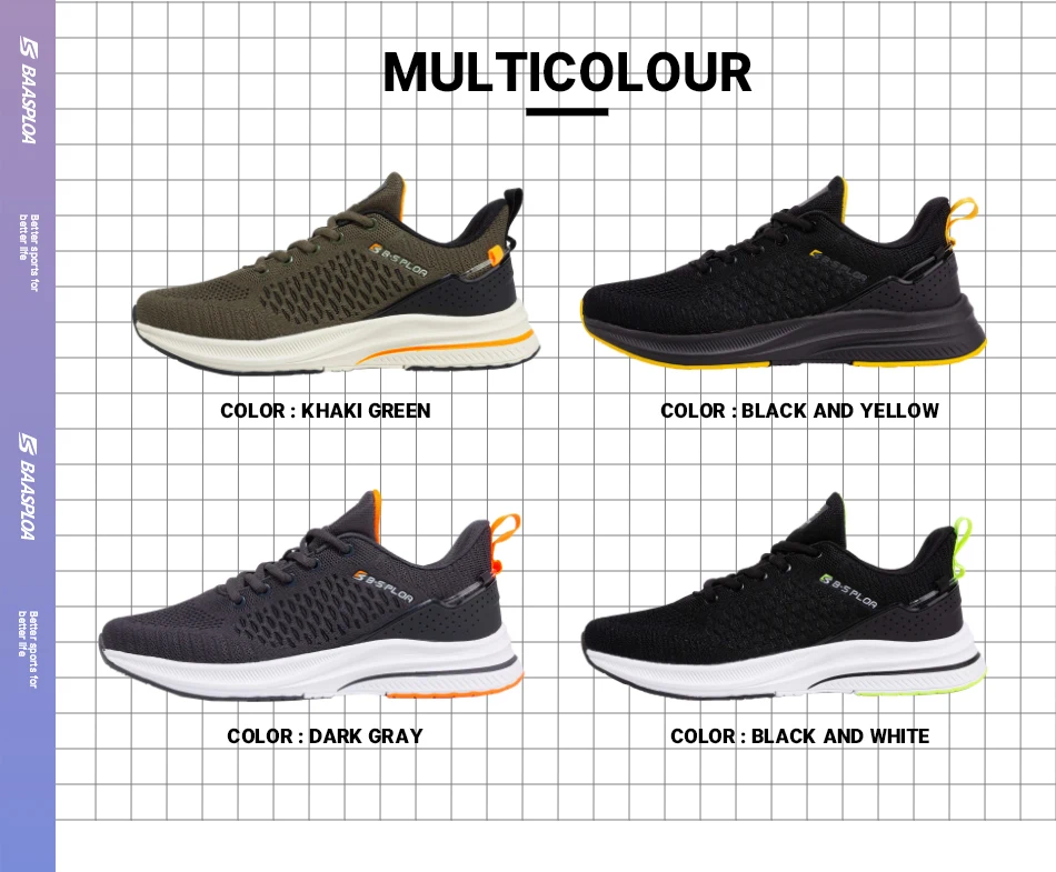 Baasploa New Running Shoes Men's Casual Lightweight Designer Mesh Sneakers Male Outdoor Breathable Lace-Up Sports Walking Shoes