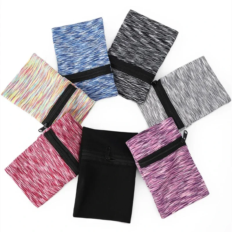 Mini Unisex Cotton Wrist Wallet Pouch with Zipper for Fitness Sports Running Gym Cycling - Secure Coin Purse Band