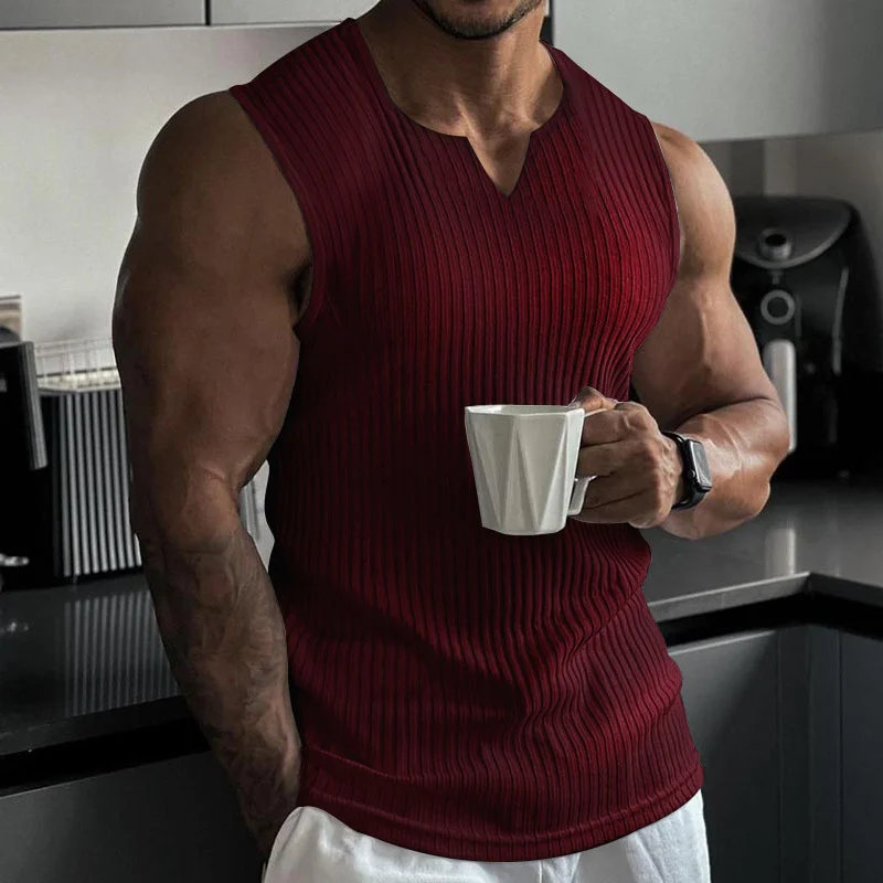 2024 Summer new men V-neck Vest stripe gym Tank top Men Fitness sleeveless shirt Sports Undershirt Gyms clothing Training vest
