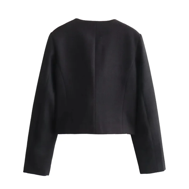 MUJER Tweed Cropped Jacket Woman Long Sleeve Vintage Jacket Woman Fashion Button Elegant Jackets For Women New In Short Coats
