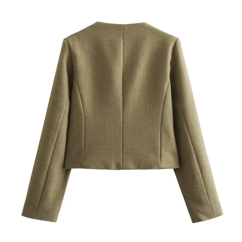 MUJER Tweed Cropped Jacket Woman Long Sleeve Vintage Jacket Woman Fashion Button Elegant Jackets For Women New In Short Coats