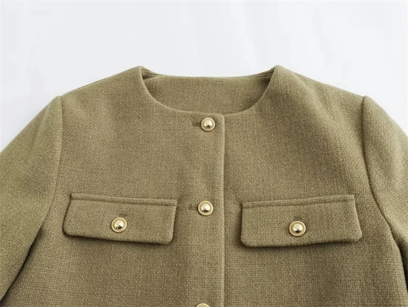 MUJER Tweed Cropped Jacket Woman Long Sleeve Vintage Jacket Woman Fashion Button Elegant Jackets For Women New In Short Coats