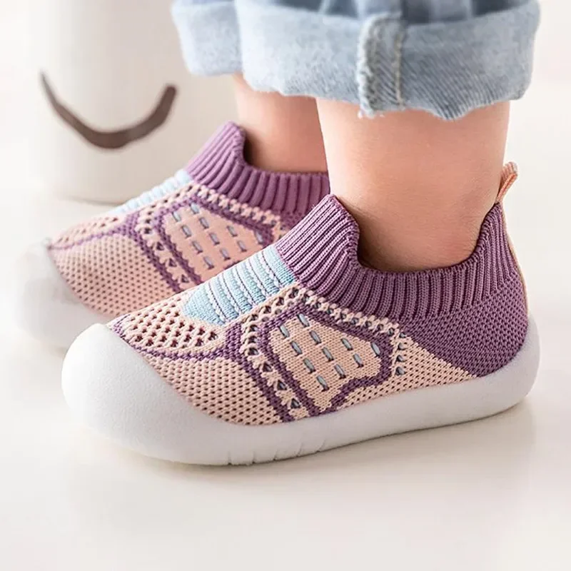 Baby Shoes Anti-slip Breathable Infant Crib Floor Socks with Rubber Sole for Children Girls Boys Mesh Shoes Soft Bottom Slippers