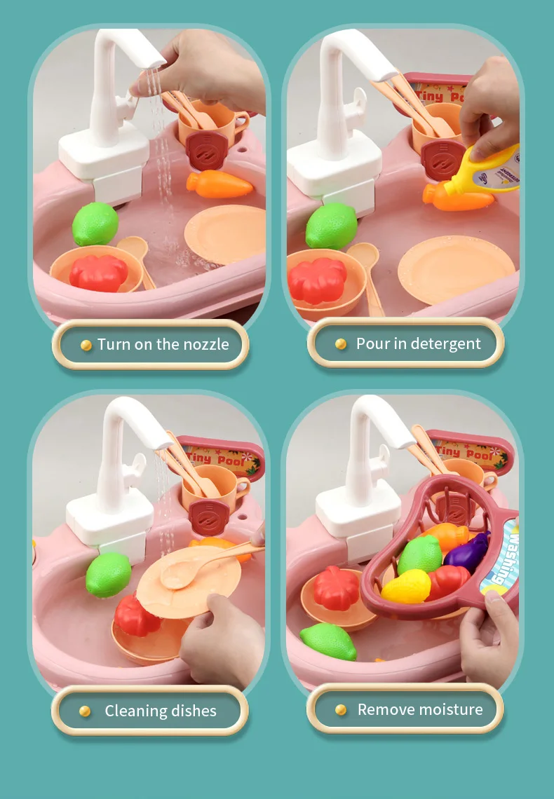Children Electric Toy Sink Disheswash Water Simulation Food Fruit Kitchen Pretend Play Magnet Fishing Kids Education Toy Girl