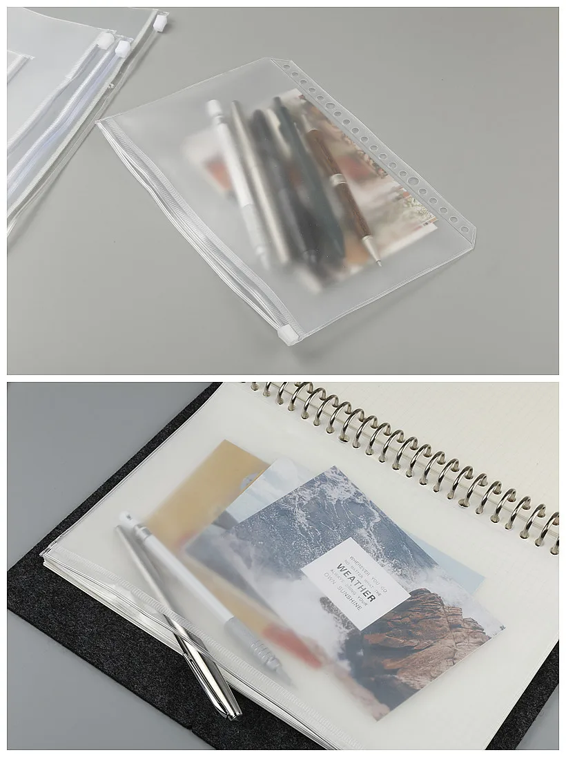 A 5A6 A7 B5 A4 Binder Zipper Folders For 6-Ring Notebook Binder Transparent Loose Leaf Document Filing Bags