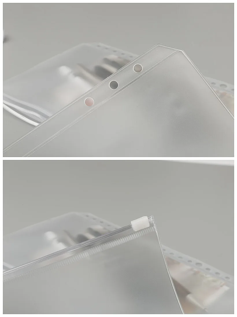 A 5A6 A7 B5 A4 Binder Zipper Folders For 6-Ring Notebook Binder Transparent Loose Leaf Document Filing Bags