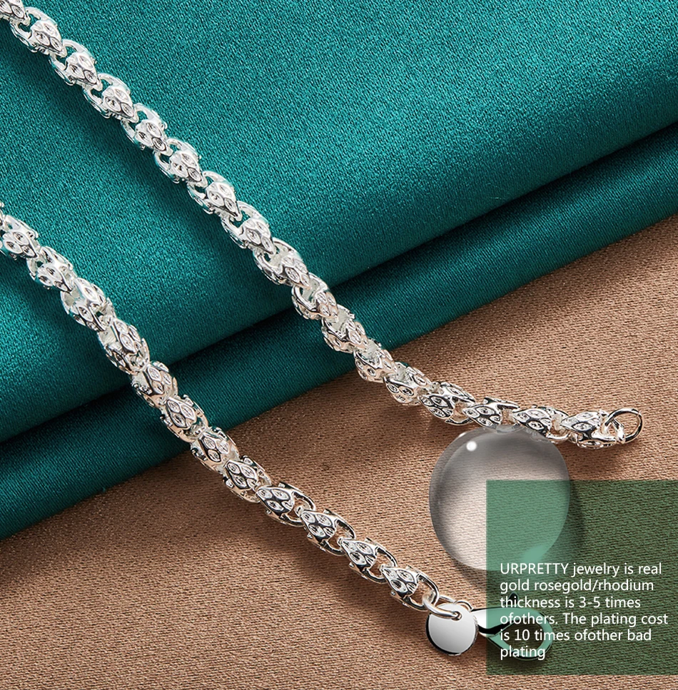 URPRETTY 925 Sterling Silver Beaded Necklace 20/24 Inch Chain For Woman Men Wedding Engagement Party Jewelry