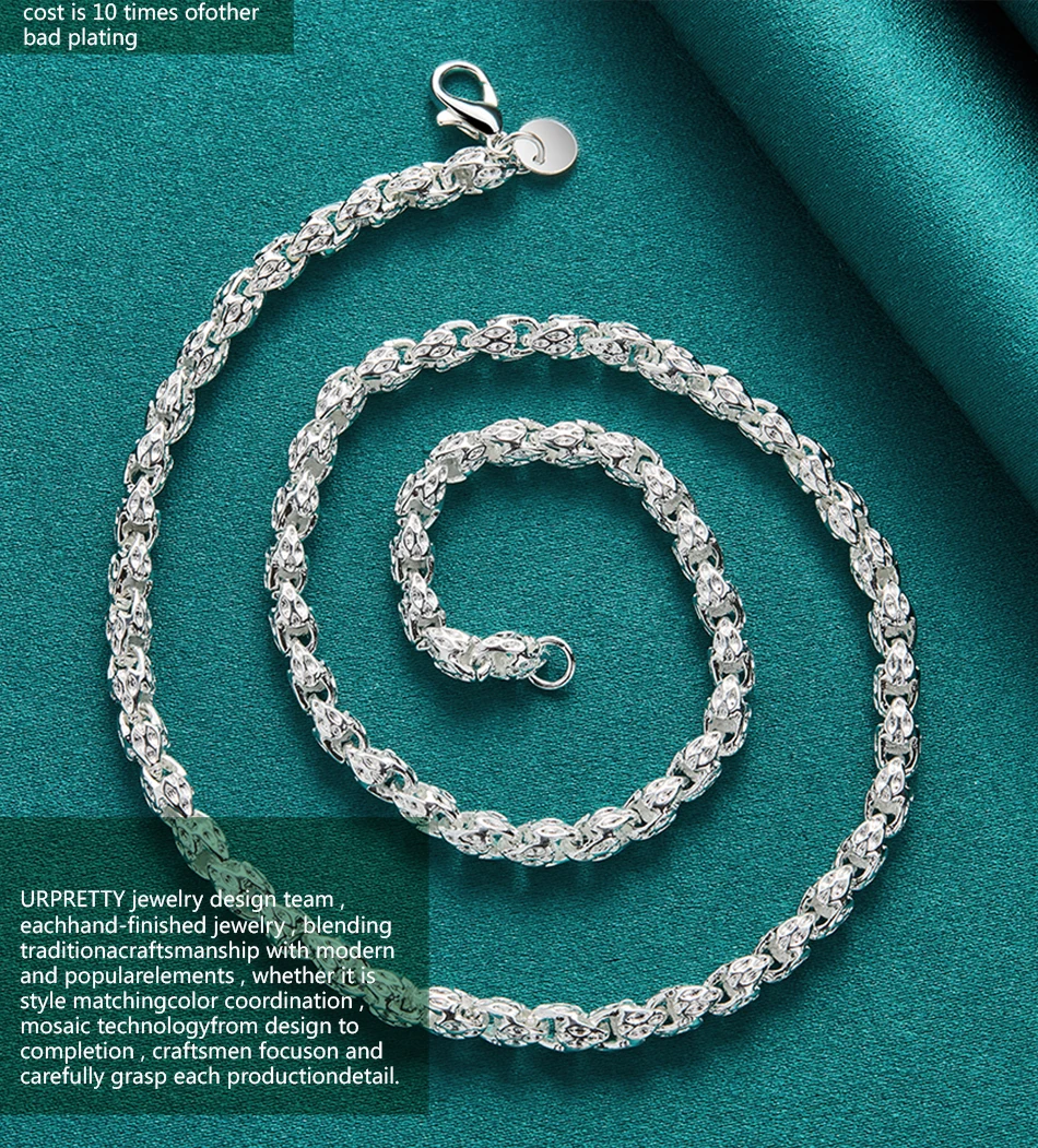 URPRETTY 925 Sterling Silver Beaded Necklace 20/24 Inch Chain For Woman Men Wedding Engagement Party Jewelry