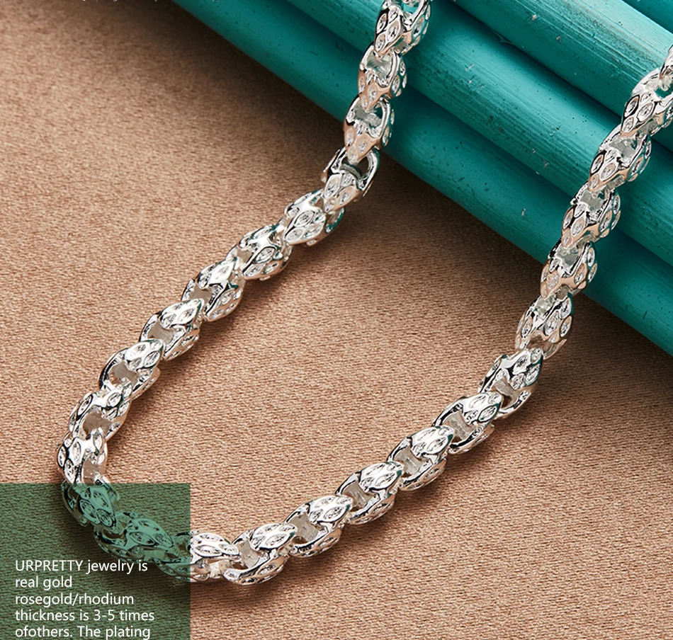 URPRETTY 925 Sterling Silver Beaded Necklace 20/24 Inch Chain For Woman Men Wedding Engagement Party Jewelry