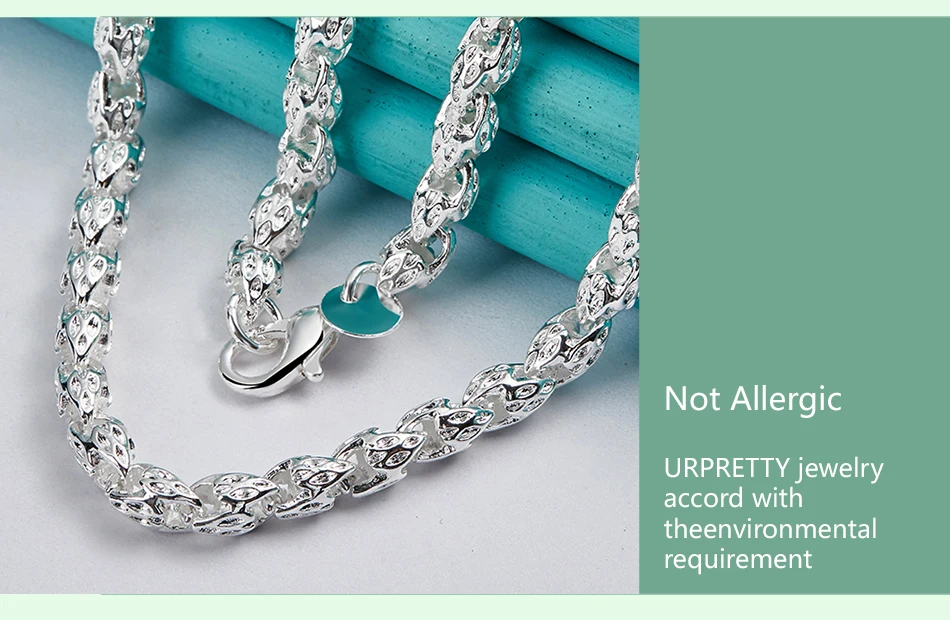 URPRETTY 925 Sterling Silver Beaded Necklace 20/24 Inch Chain For Woman Men Wedding Engagement Party Jewelry