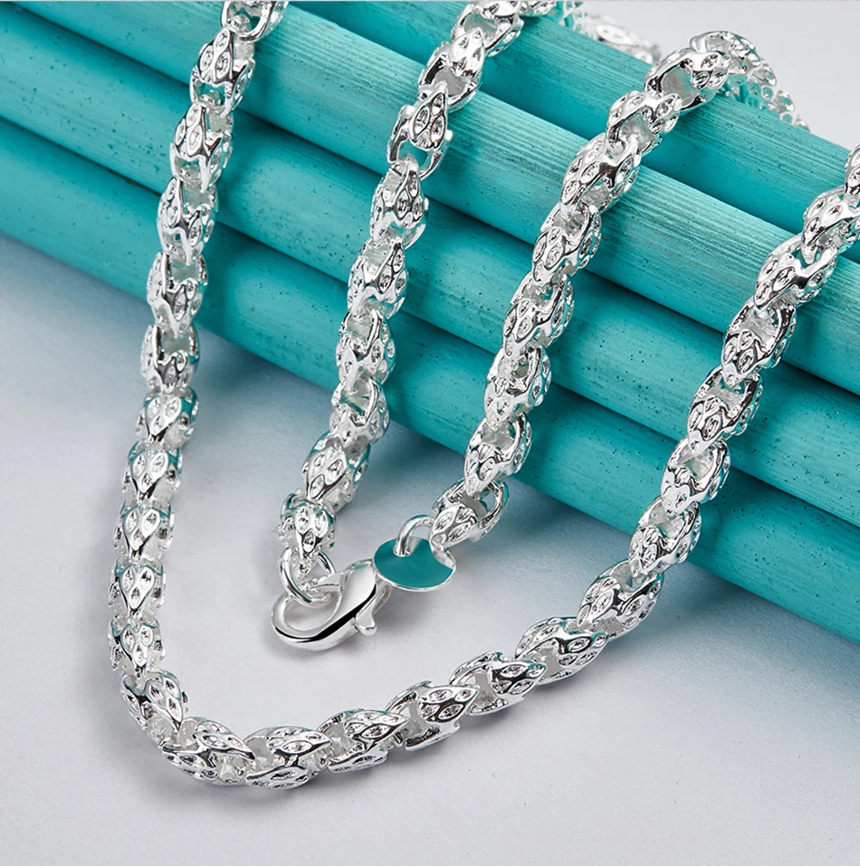 URPRETTY 925 Sterling Silver Beaded Necklace 20/24 Inch Chain For Woman Men Wedding Engagement Party Jewelry