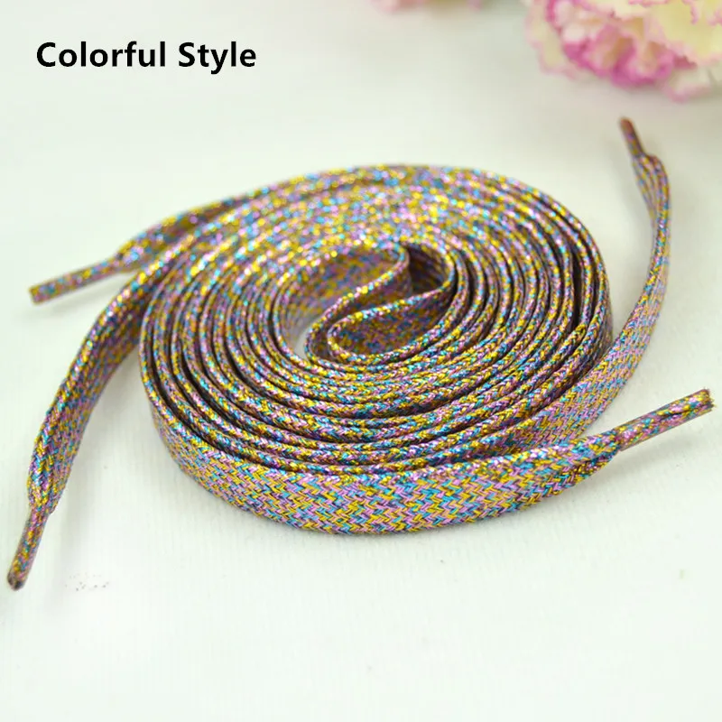 1 cm Width Colorful Lurex Shoelaces Trendy Bright Colorful Fall Winter Shoelaces Sneaker White Casual Sports Leather Shoes Laces