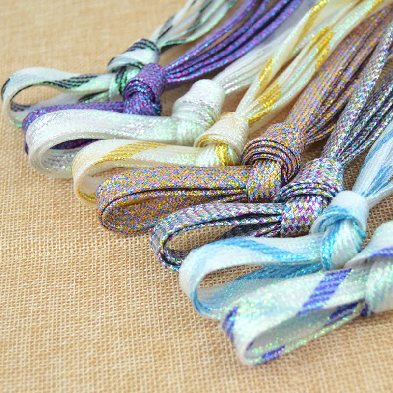 1 cm Width Colorful Lurex Shoelaces Trendy Bright Colorful Fall Winter Shoelaces Sneaker White Casual Sports Leather Shoes Laces