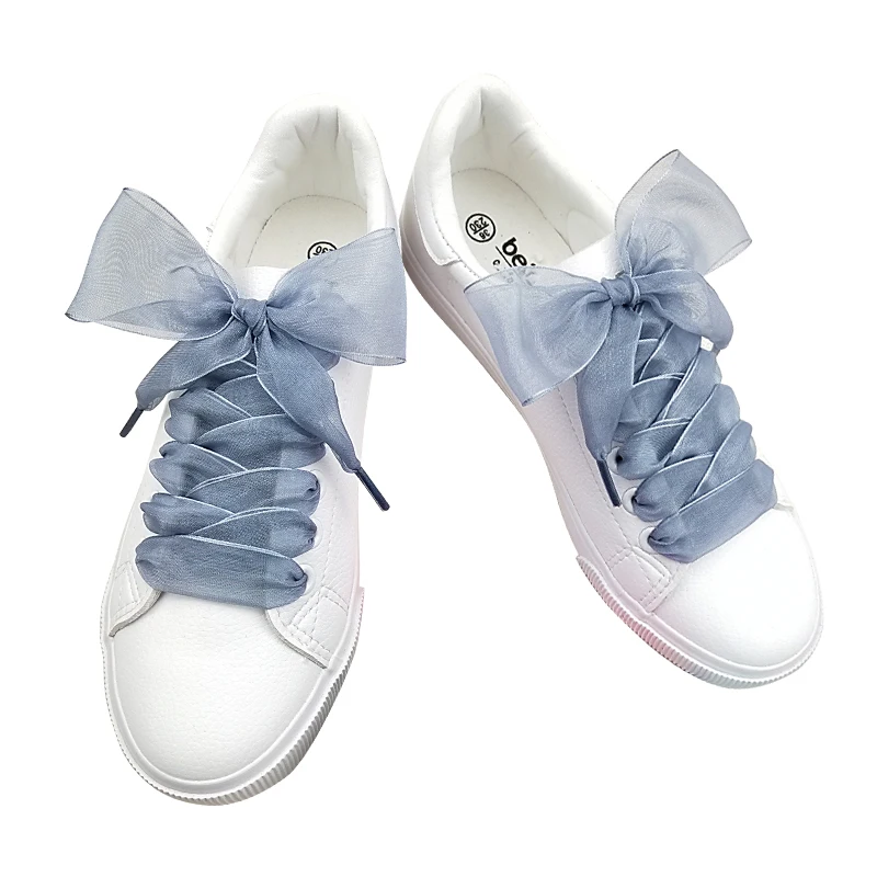 4cm Widened Transparent Chiffon Yarn Shoelaces Flat Silk Big Bow Wide Laces Trend Beauty White Casual Shoes Laces Dropship