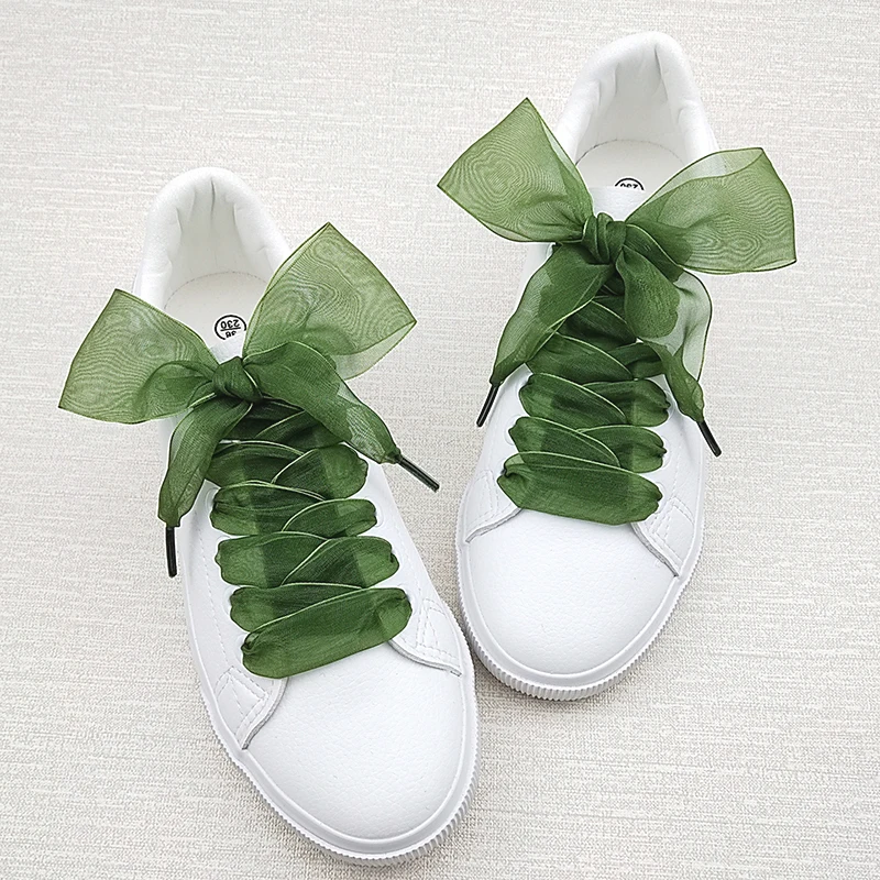 4cm Widened Transparent Chiffon Yarn Shoelaces Flat Silk Big Bow Wide Laces Trend Beauty White Casual Shoes Laces Dropship