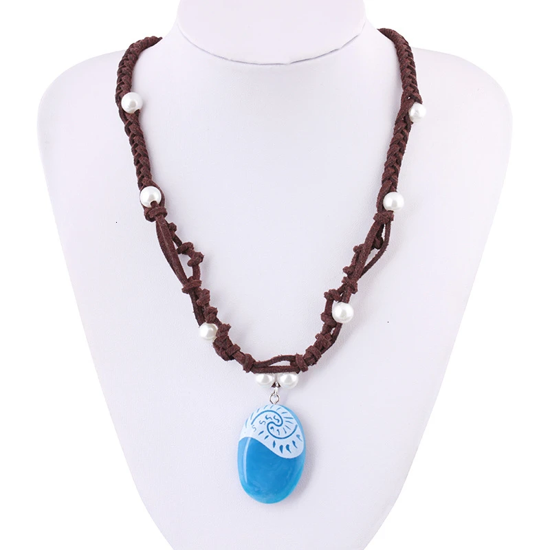 New 2026 Blue Stone Luminous Pendant Necklaces Polynesia Ocean Princess Moana Rope Chain Necklace Women Female Fashion Jewelry