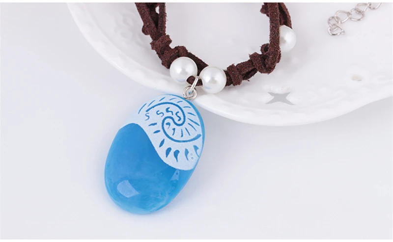 New 2026 Blue Stone Luminous Pendant Necklaces Polynesia Ocean Princess Moana Rope Chain Necklace Women Female Fashion Jewelry