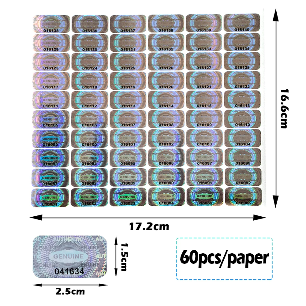 300/600pcs 2.5x1.5cm Security Seal Tamper Proof Stickers Holographic Warranty Void Laser Label with Serial Number Adhesive Label