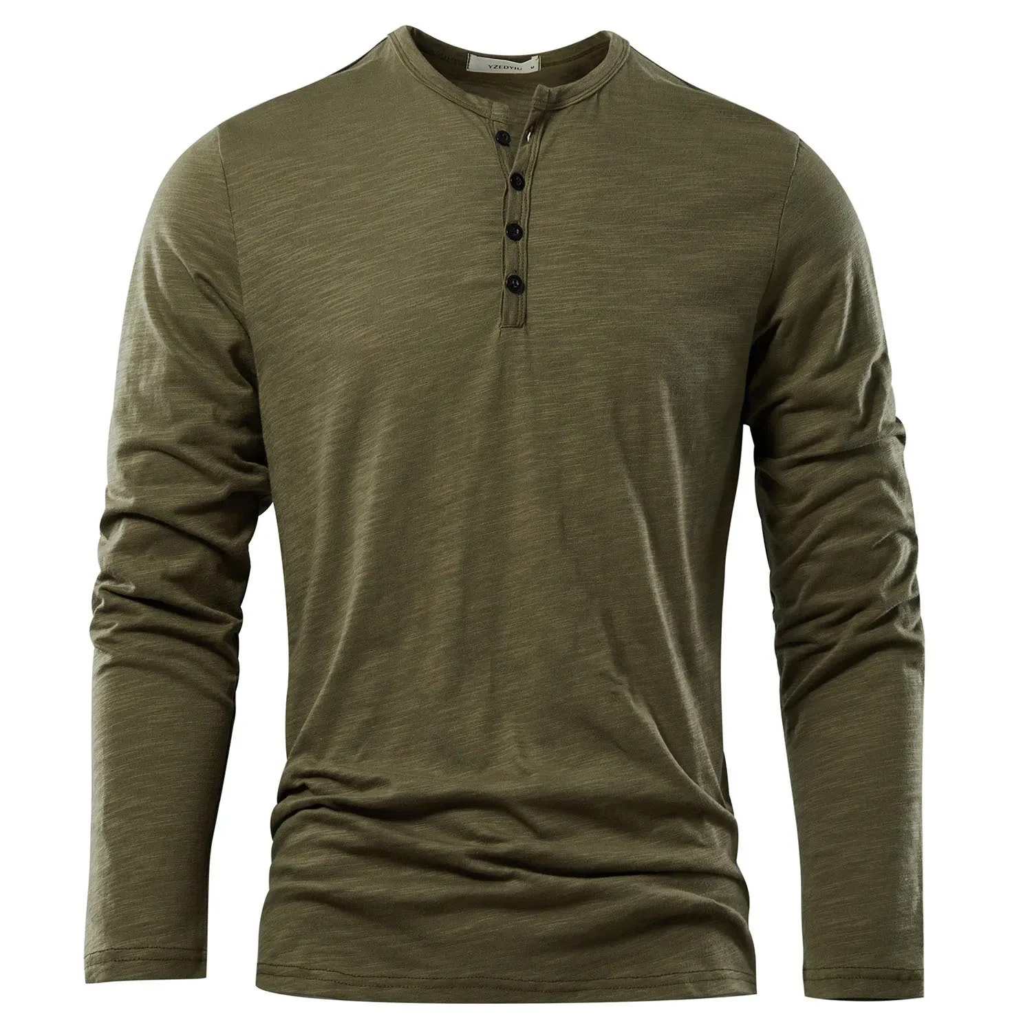 Autumn Solid Casual Mens T-shirts Henery Neck Long Sleeve T Shirt for Men Breathable Male Tops Classic Versatile Clothes