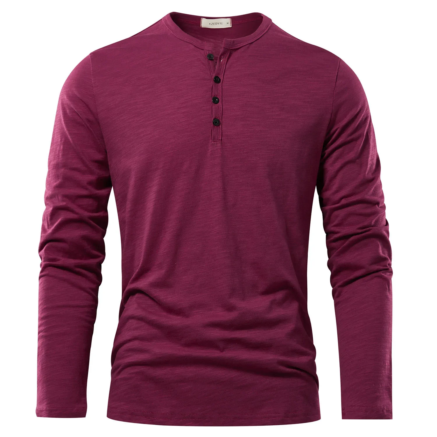 Autumn Solid Casual Mens T-shirts Henery Neck Long Sleeve T Shirt for Men Breathable Male Tops Classic Versatile Clothes
