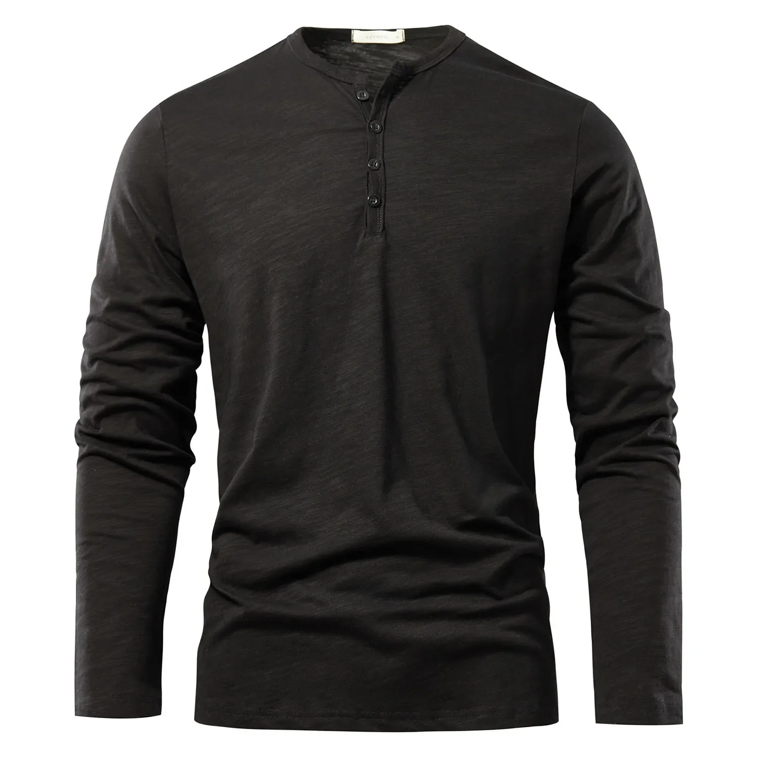 Autumn Solid Casual Mens T-shirts Henery Neck Long Sleeve T Shirt for Men Breathable Male Tops Classic Versatile Clothes