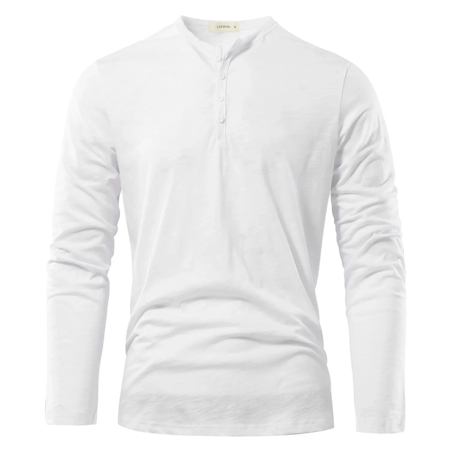 Autumn Solid Casual Mens T-shirts Henery Neck Long Sleeve T Shirt for Men Breathable Male Tops Classic Versatile Clothes