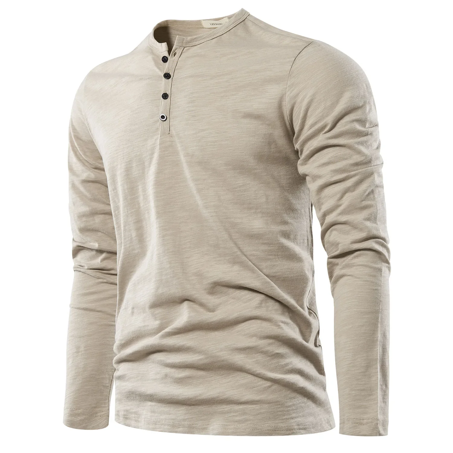 Autumn Solid Casual Mens T-shirts Henery Neck Long Sleeve T Shirt for Men Breathable Male Tops Classic Versatile Clothes