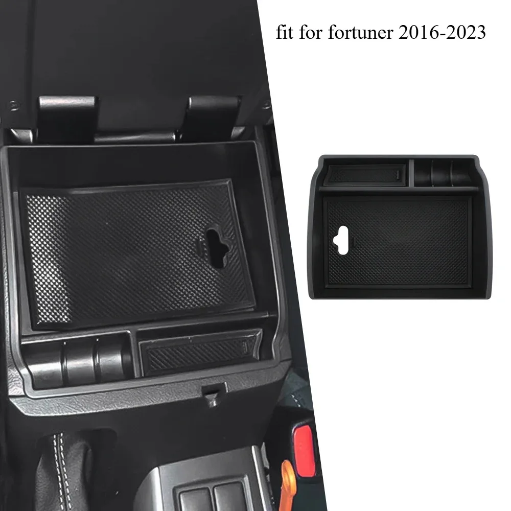 Center Console Organizer For Toyota Hilux Fortuner 2016 - 2024 Car Armrest Storage Box Built-In Non-Slip Mats Tray Pallet Holder