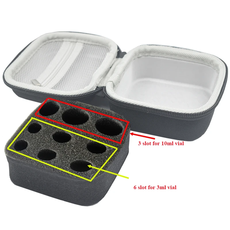 1pc Handheld Peptide Case Insulin Vial Holder 9 Slots for Standard 3/5/10ml Vial, Foam Protective, Sale Case Only