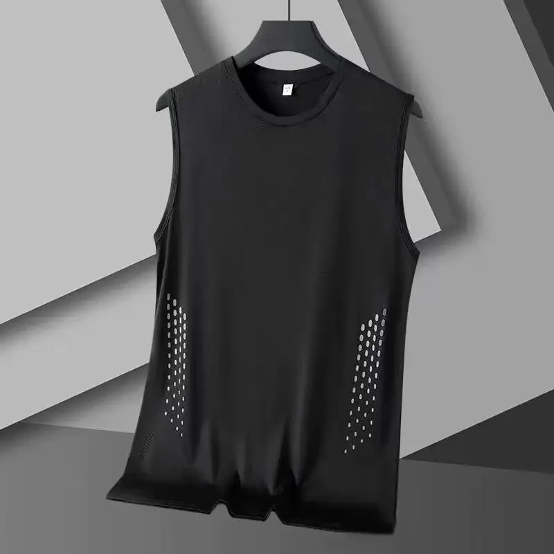 Summer Mesh Men Vest Sleeveless Printed Round Neck Ice Silk Basketball Loose Running Fitness Men Tank Tops T Shirt