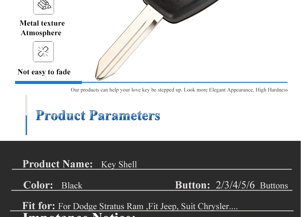 jingyuqin Car Key Shell Case 2/3/4/5/6 Buttons for Chrysler Pacifica Aspen 300 Dodge RAM Caravan Jeep Commander Grand Cherokee